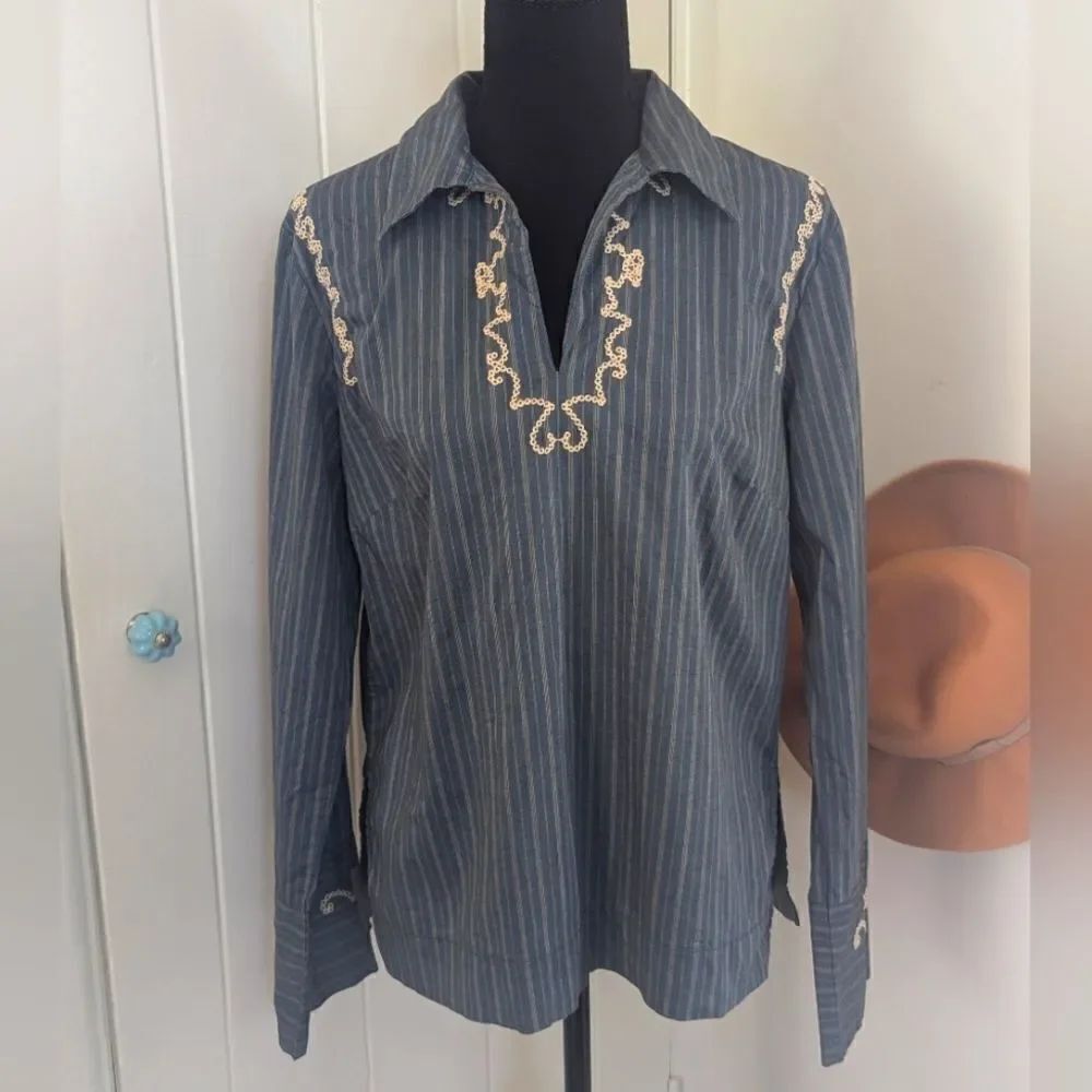 Sundance Embroidered Stripe Top 12 Coastal Cowgirl Boho Cottagecore Western